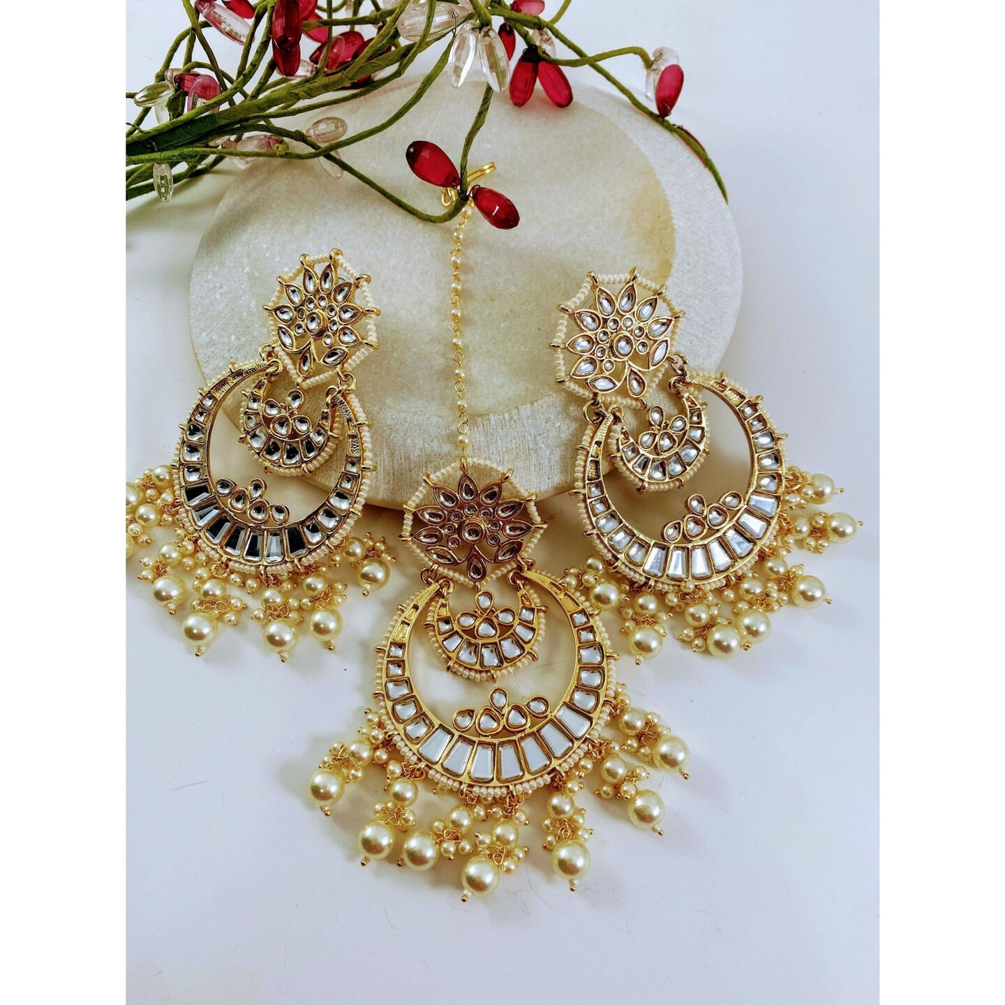 Kundan Chandbalis Set, Indian Jewelry, Pakistani Jewelry Set, Mang Tikka Earing Set, Chandbalis Earrings, Chandbalis, Punjabi Jewelry