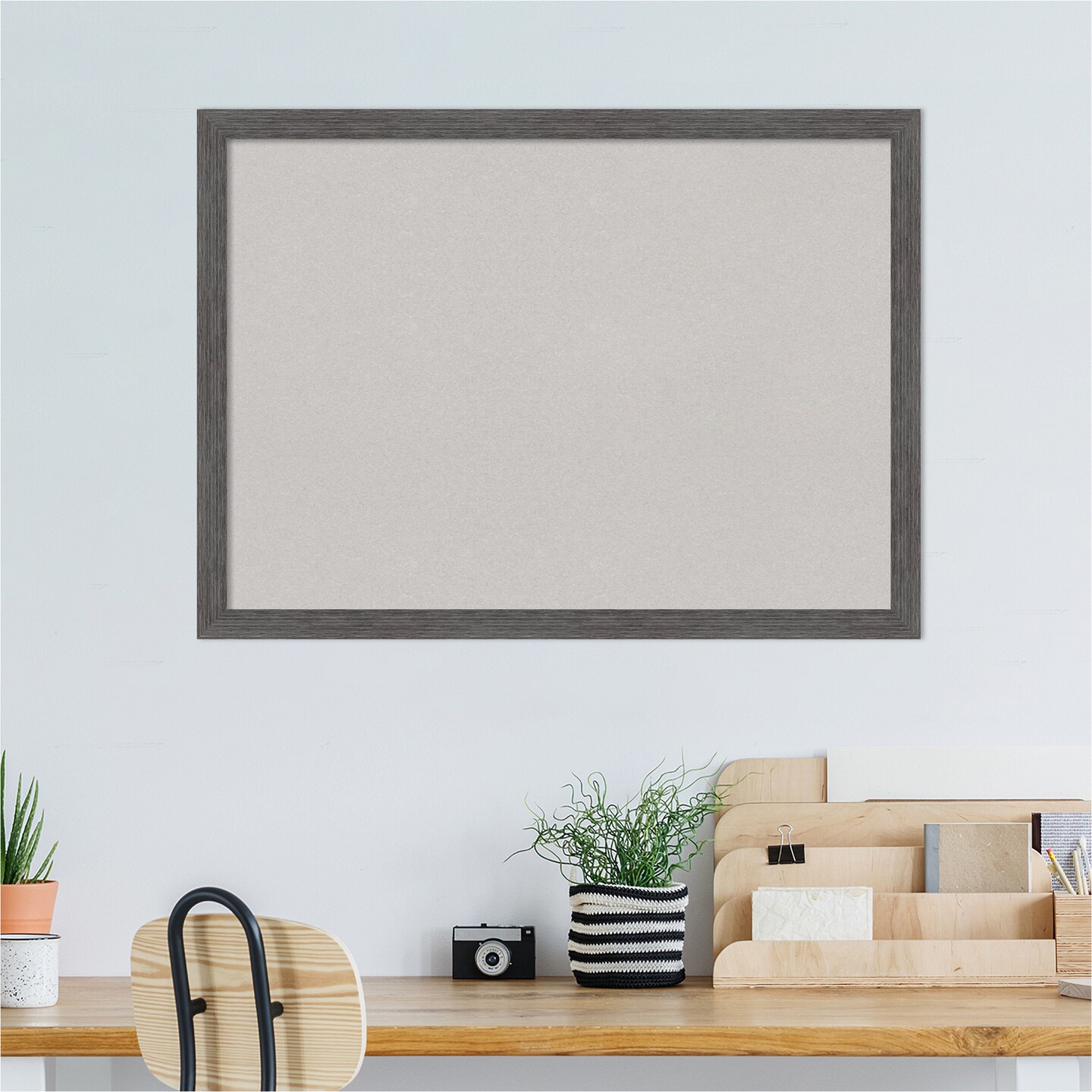 Pinstripe Plank Grey Thin Framed Corkboard, Grey Cork