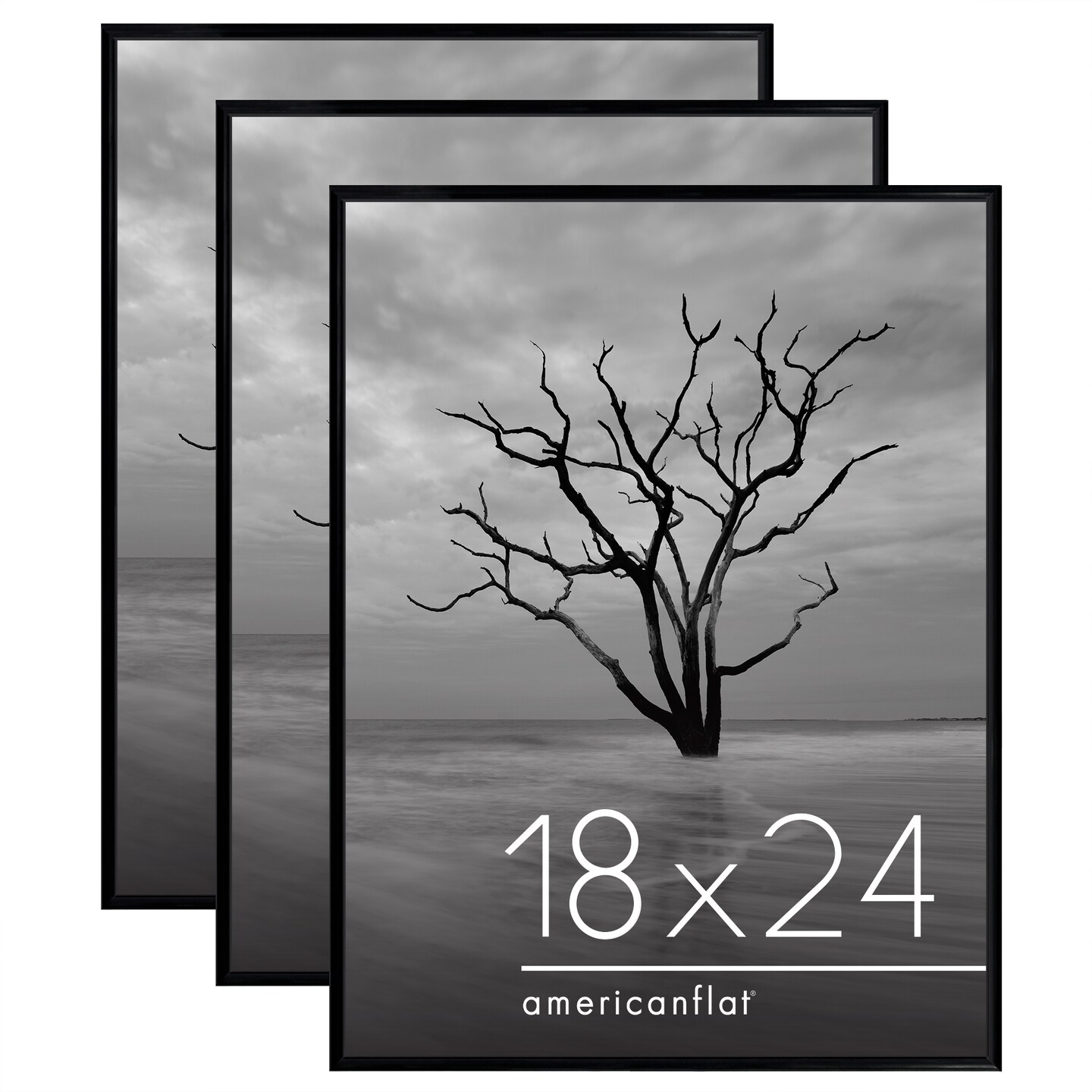 Americanflat Snap-In Picture Frame in Black - Set of 3 - Poster Frame with Slimline Molding, Plexiglass Cover, and Hanging Hardware - Black