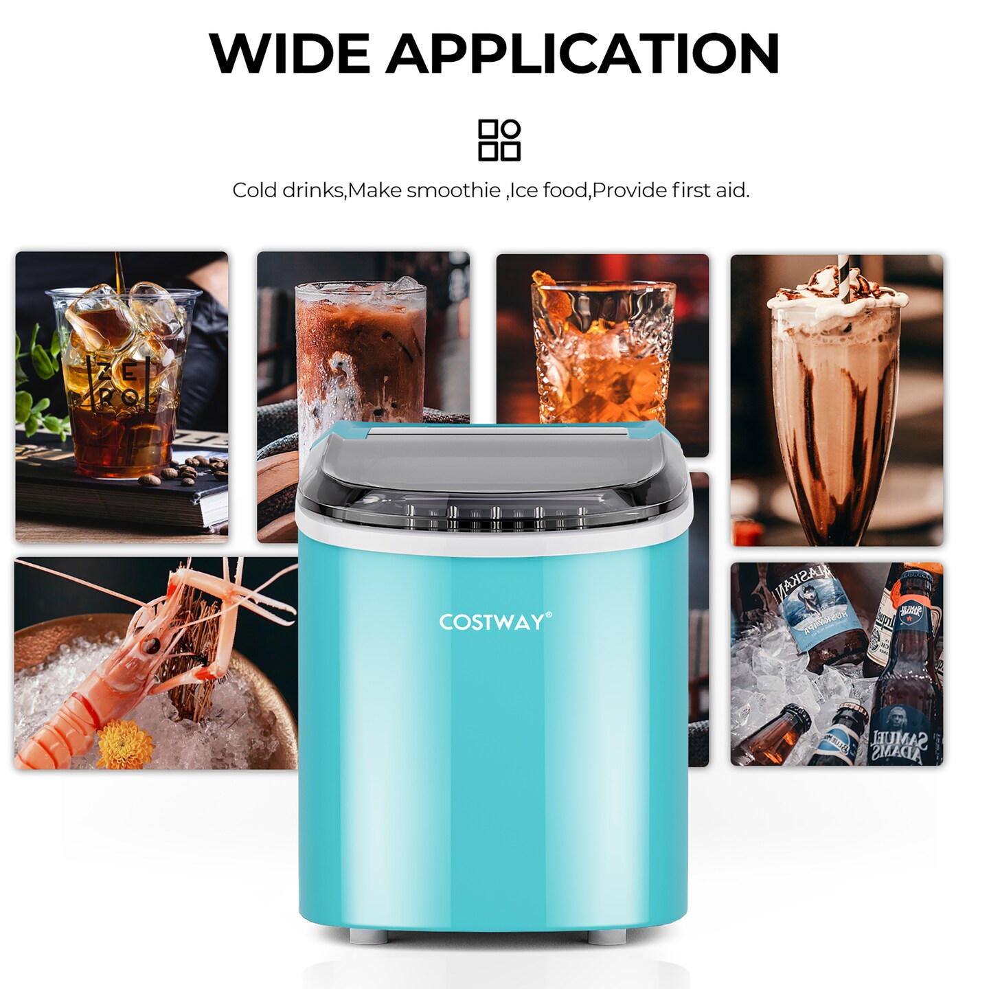 Costway Ice Maker Machine Countertop Automatic Ice Maker 27 LBS/24 Hrs w/ Scoop &#x26; Basket