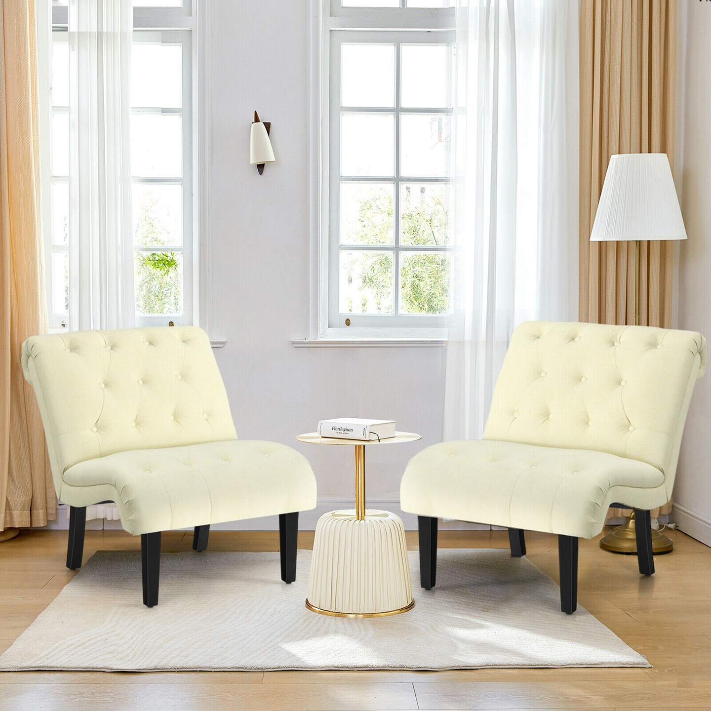 Costway Set of 2 Armless Accent Chair Upholstered Tufted Lounge Chair