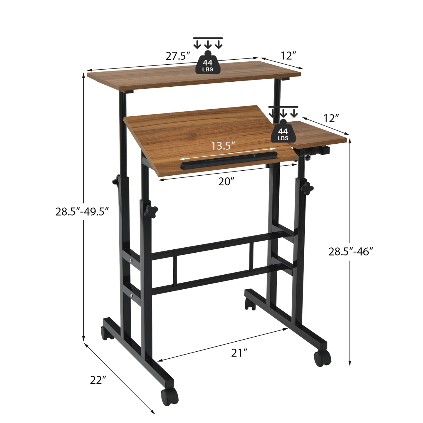 Costway Mobile Stand up Desk Adjustable Computer Desk Tilting Workstation