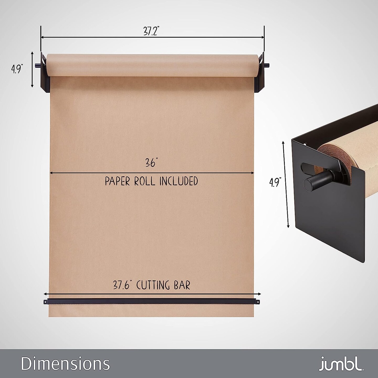 Jumbl Wall Mounted Kraft Paper Dispenser, Hanging Craft Paper Roll Holder with Paper Cutter (Black)