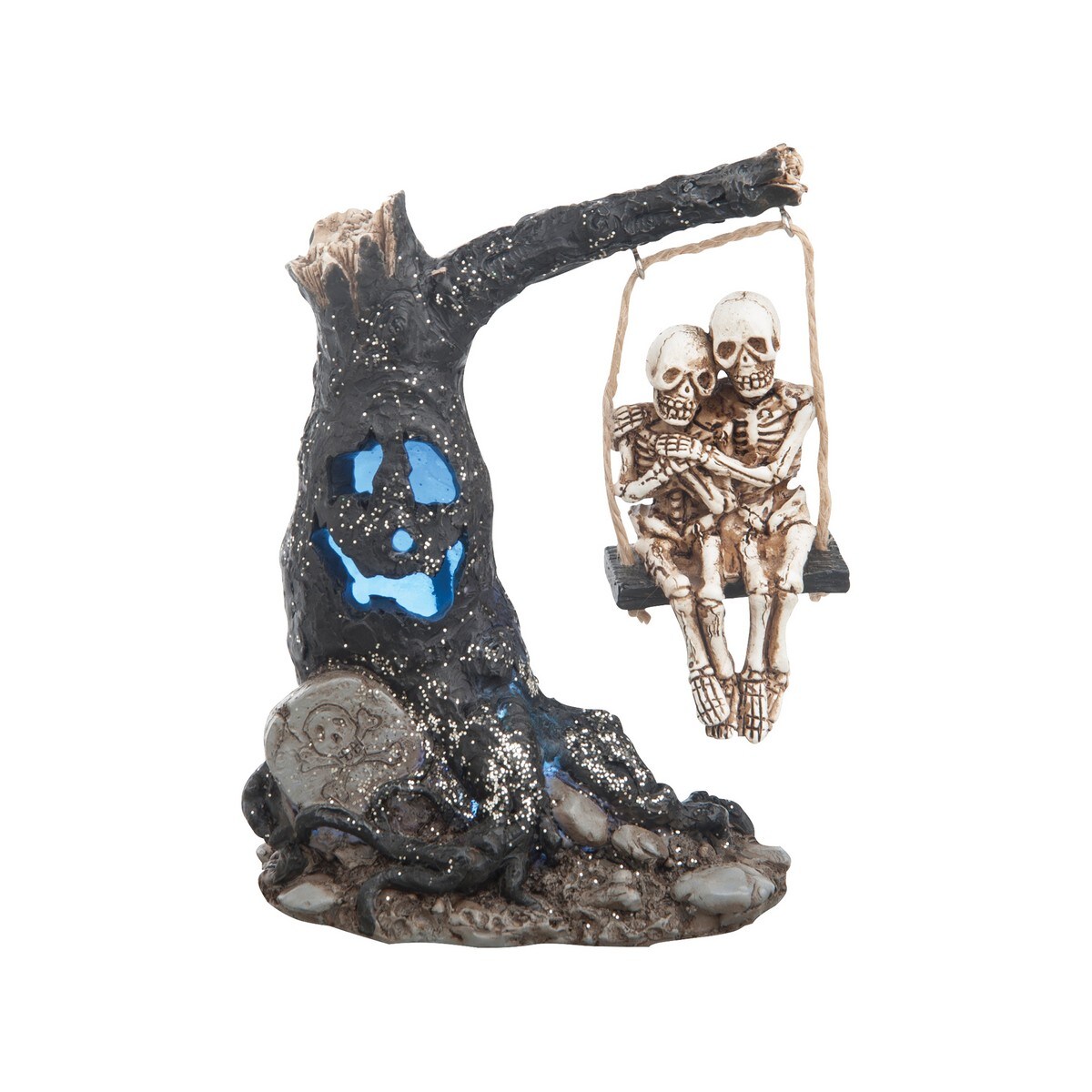 Glowing Eyes Halloween Tree & Skeleton Couple Swing Light-Up Led Figurine