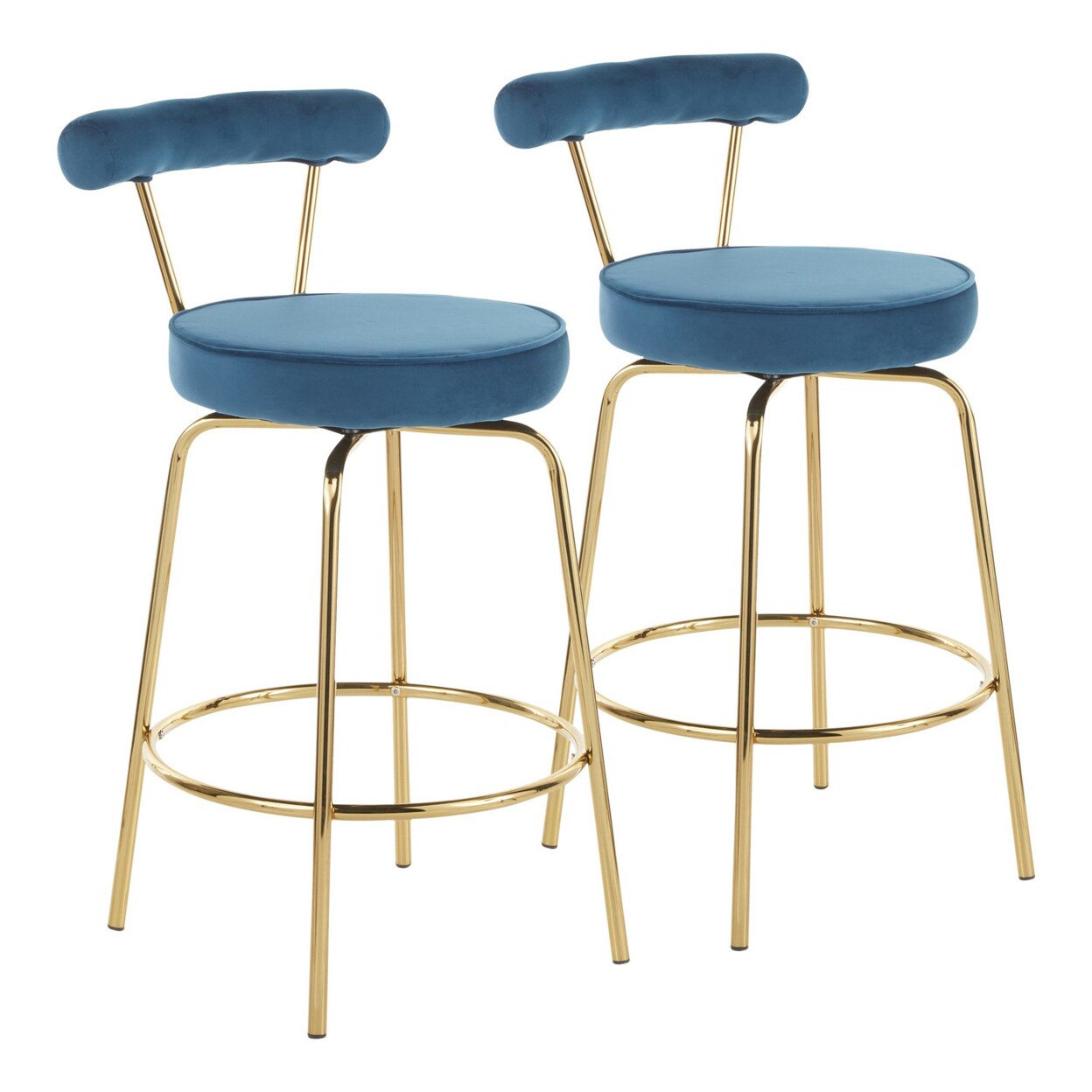 Lumisource Rhonda Glam Counter Stool In Gold Metal And Blue Velvet - Set Of 2