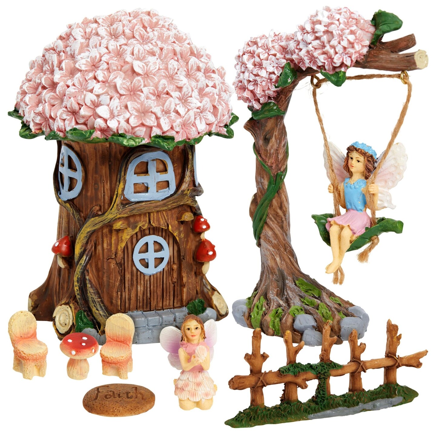 8 Piece Miniature Fairy Garden Accessories Outdoor Decor Figurines Kit for Kids, Mini Whimsical Ornaments and Decorations for Patio, House, Garden, Desk, Yard Supplies