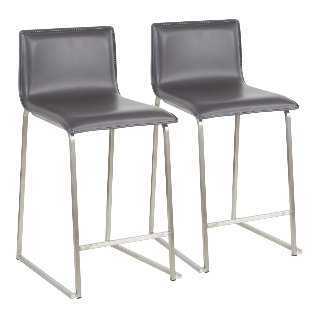 Lumisource Mara 26&#x22; Contemporary Counter Stool In Brushed Stainless Steel, And Grey Faux Leather - Set Of 2