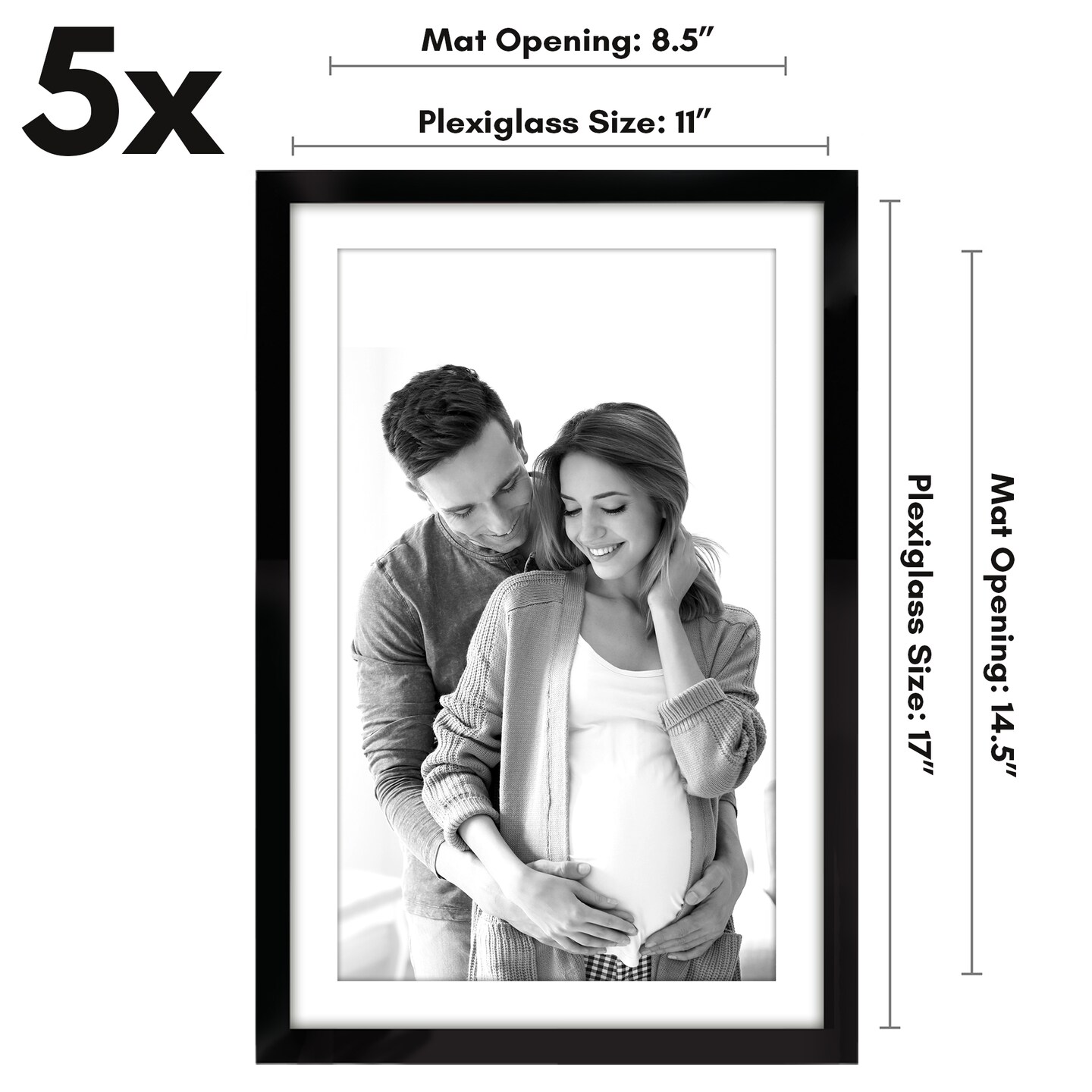 Americanflat Picture Frame Set with Mat - Set of 5 - Photo Frame Set of Five for Wall Display - Plexiglass Cover - Hanging Hardware