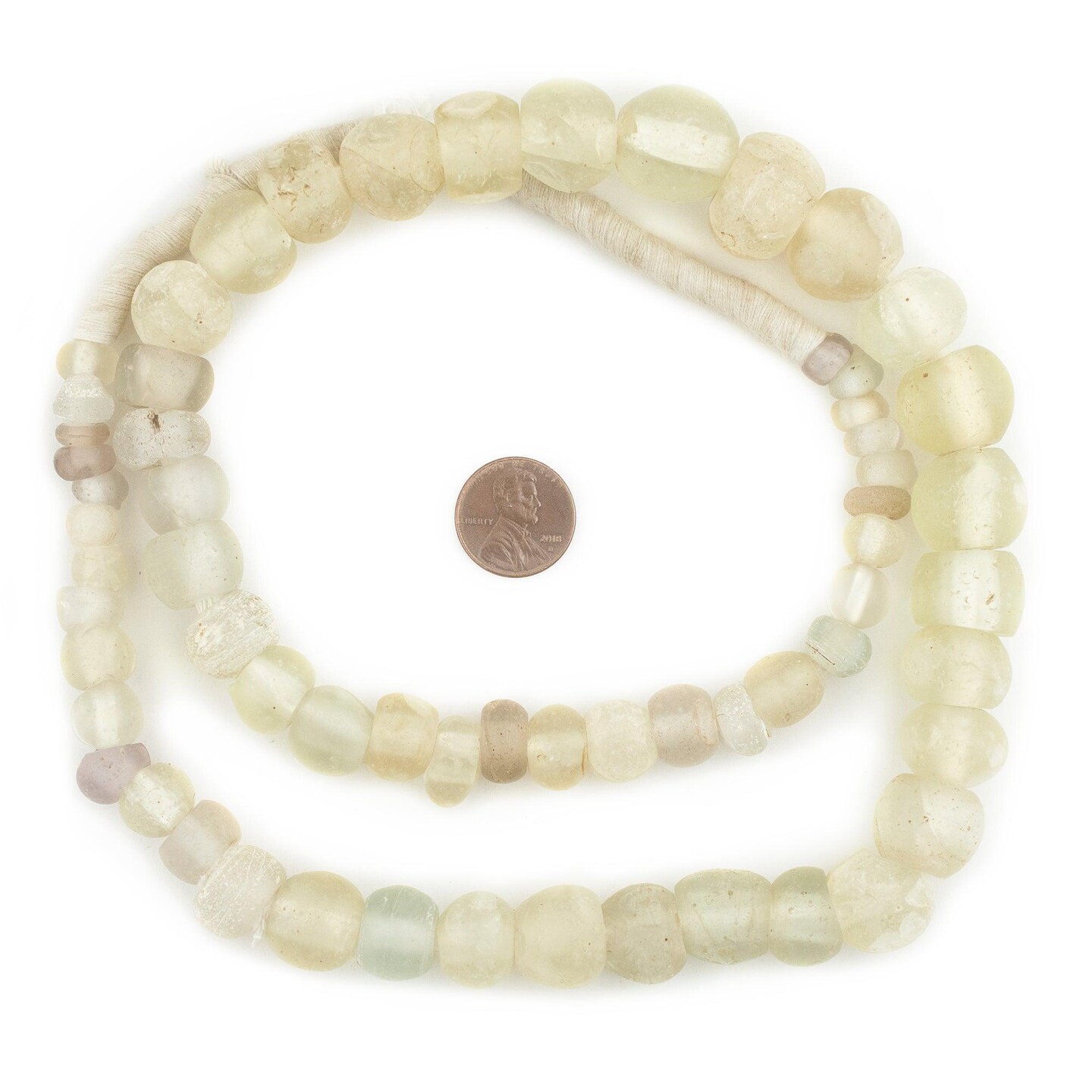 TheBeadChest Antique Transparent Dutch Dogon Trade Beads 14mm Nigeria African Clear Round Glass Large Hole 28 Inch Strand Handmade
