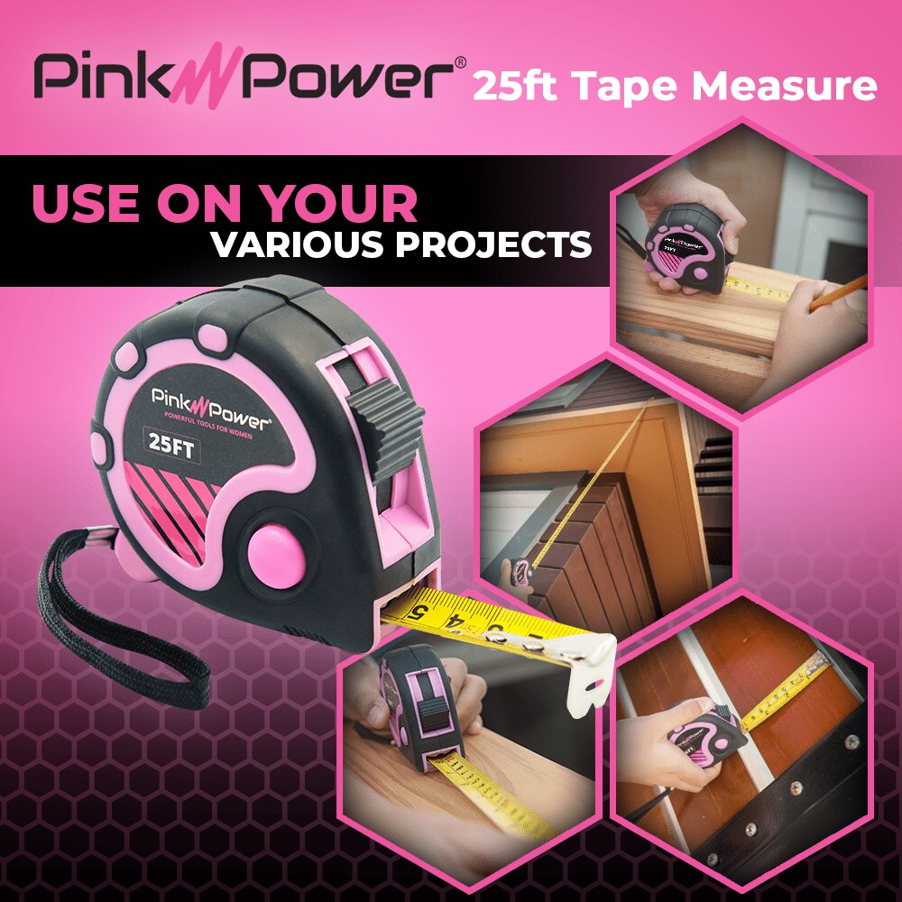 Pink Power 25ft. Pink Retractable Tape Measure