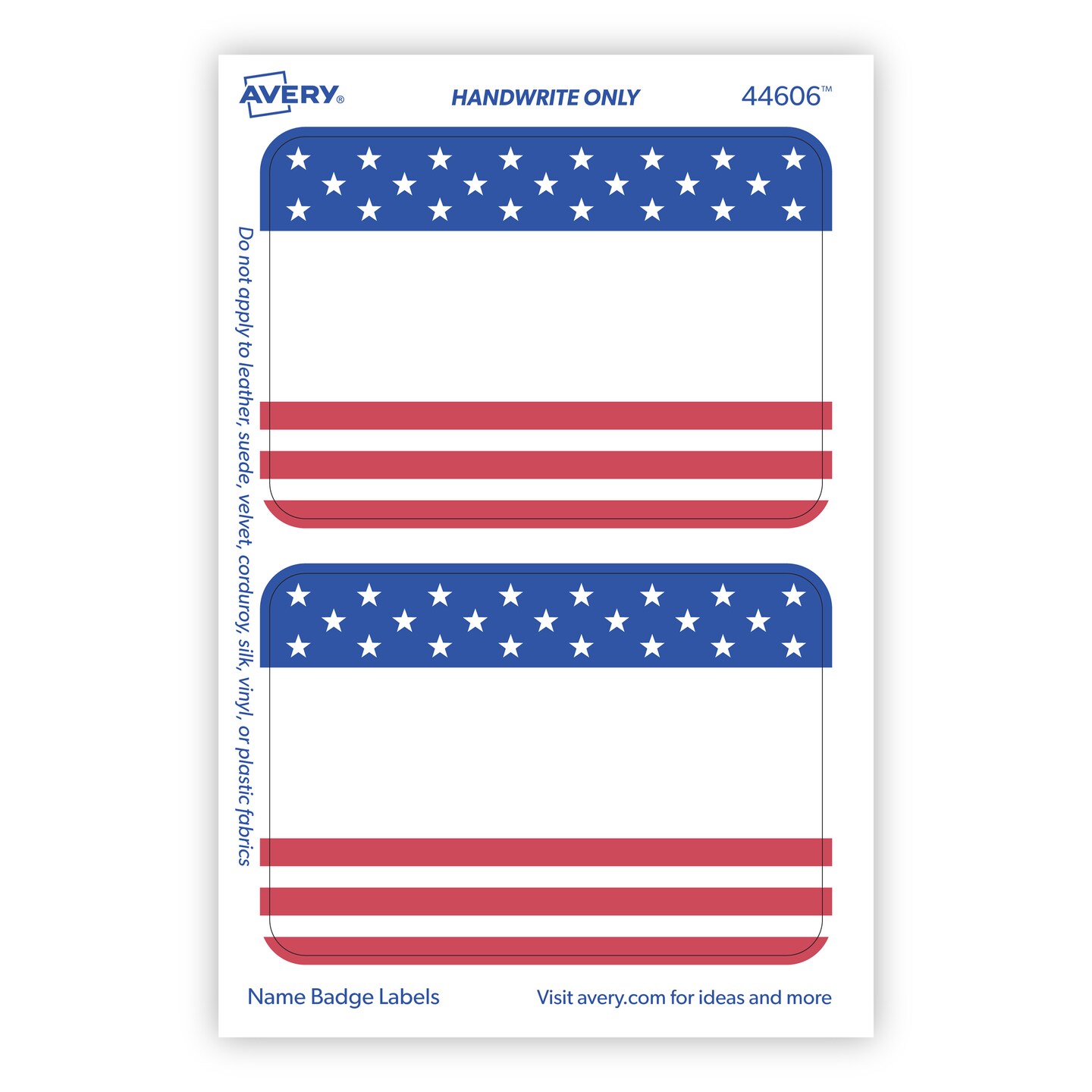 Avery Adhesive Name Tags, American Flag, Stars &#x26; Stripes, 2-1/3&#x22; x 3-3/8&#x22;, 36 Name Stickers (44606)