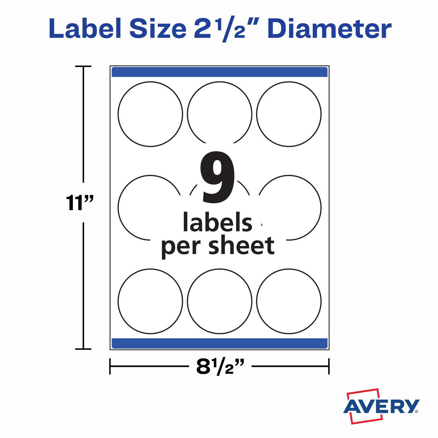 Avery Printable Round Labels, 2.5&#x22; Diameter, Matte White, 225 Customizable Labels (22562)