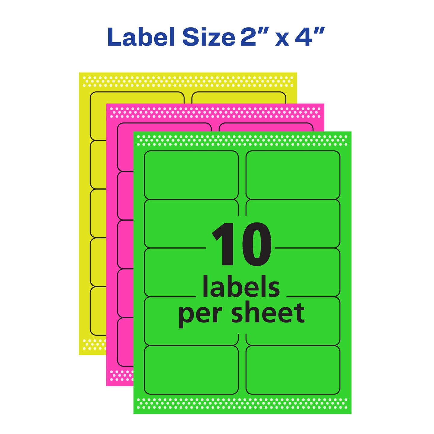 Avery Neon Shipping Labels with Sure Feed for Laser Printers, 2&#x22;x4&#x22;, Assorted Colors, 150 Labels (5978)