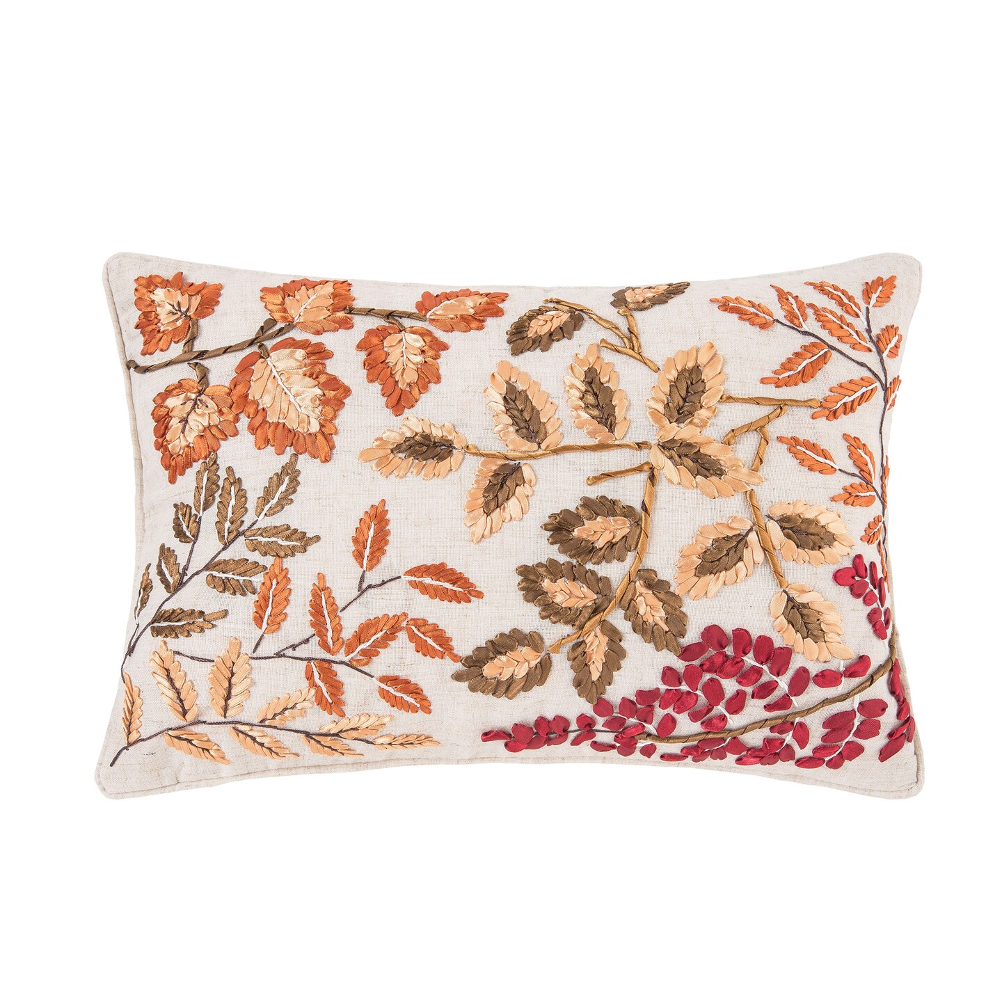 Autumn Floral Leaves Handcrafted Small Long Accent Pillow 12" x 18"