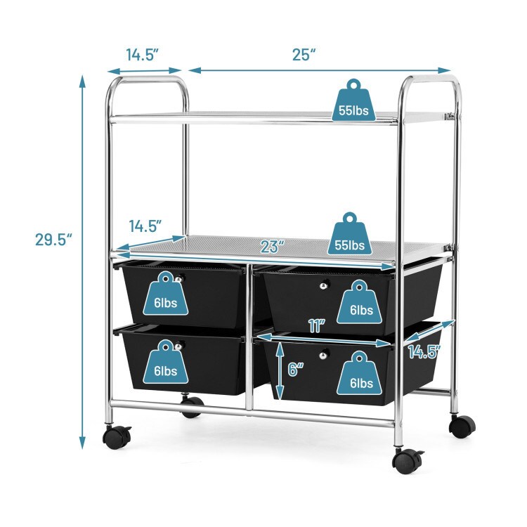 4 Drawers Shelves Rolling Storage Cart Rack