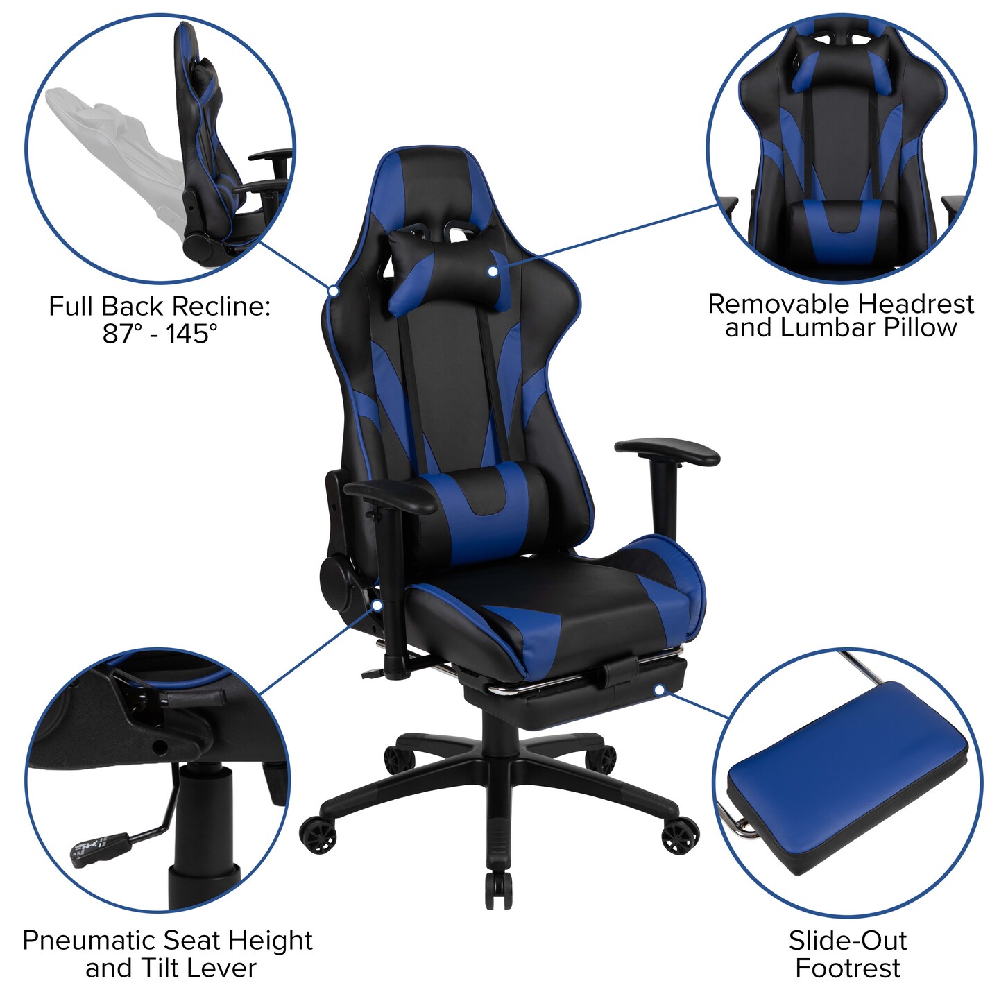Emma and Oliver Z300 Gaming Racing Office Ergonomic PC Chair with Reclining Back and Footrest