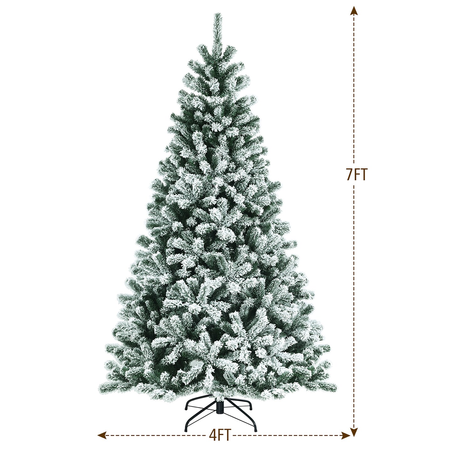 Costway 7ft Pre-lit Snow Flocked Hinged Christmas Tree w/1116 Tips &#x26; Metal Stand