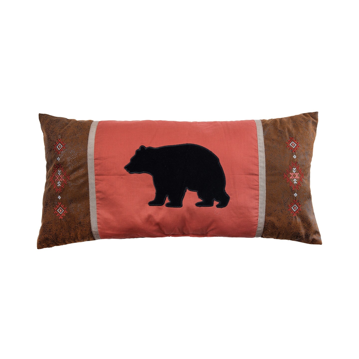 12&#x22; x 24&#x22; Leather Black Bear Applique &#x26; Embroidered Throw Pillow