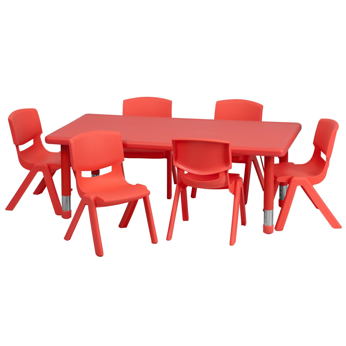 Emma and Oliver 24&#x22;W x 48&#x22;L Rectangular Plastic Height Adjustable Activity Table Set with 6 Chairs