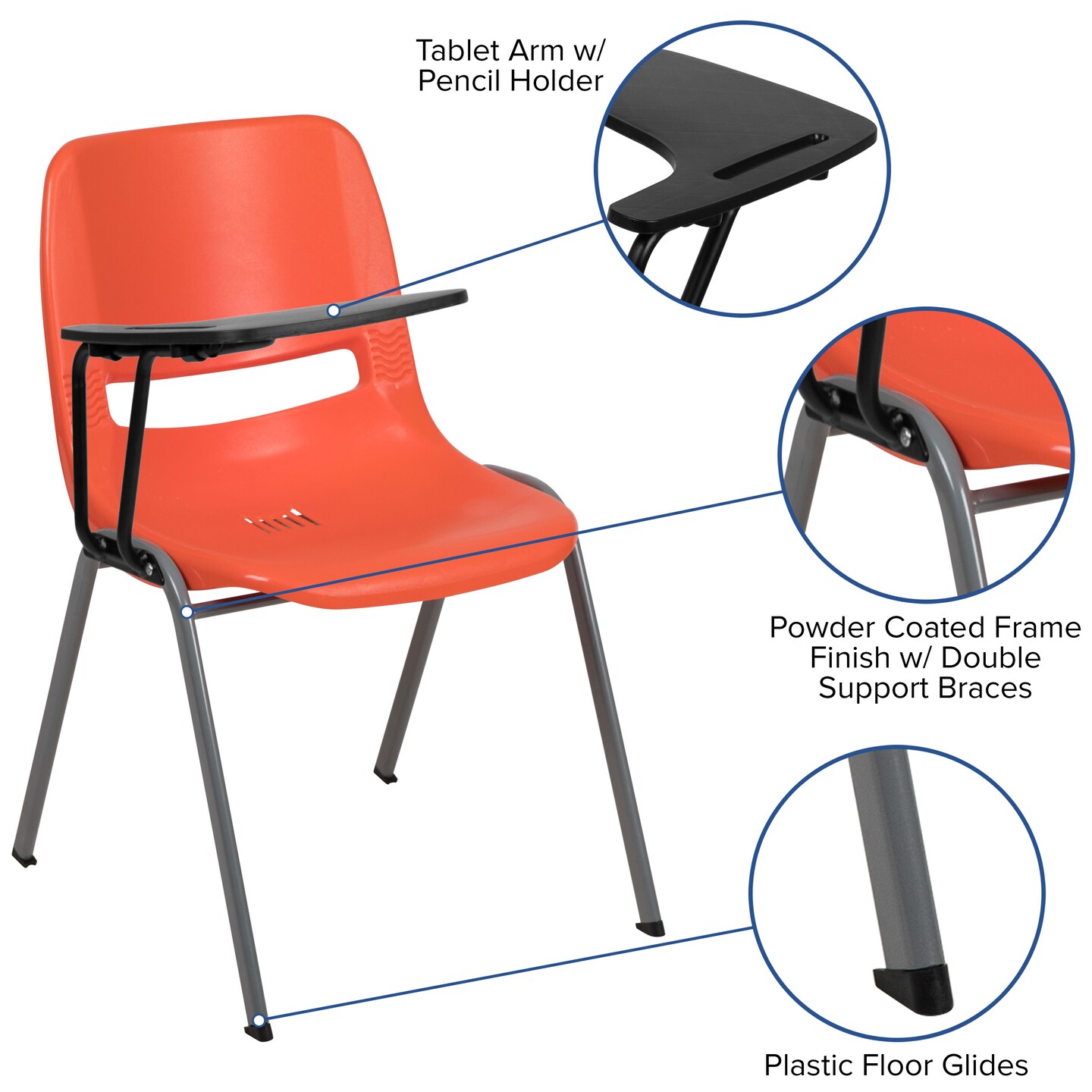 Emma and Oliver Ergonomic Shell Chair with Right Handed Flip-Up Tablet - Tablet Arm Desk
