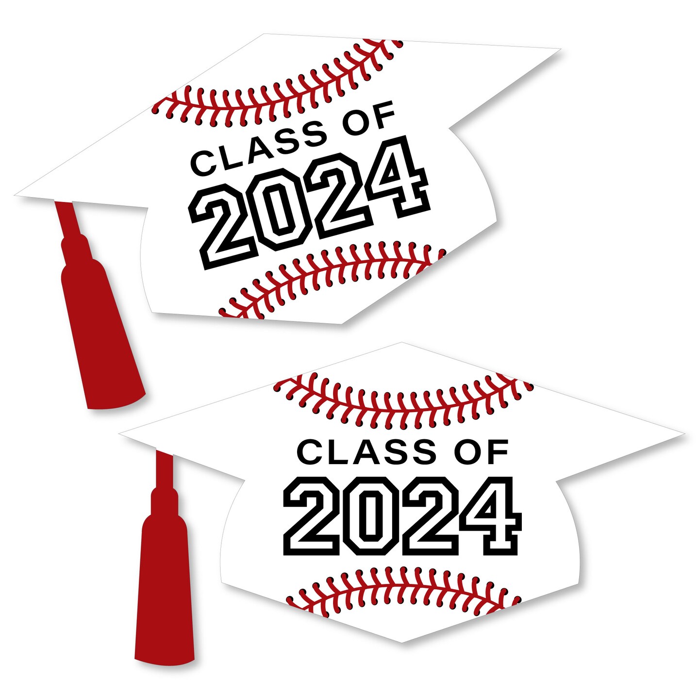 Big Dot of Happiness Grad Baseball - Grad Cap Decorations DIY 2024 Graduation Party Large Party Essentials - Set of 20