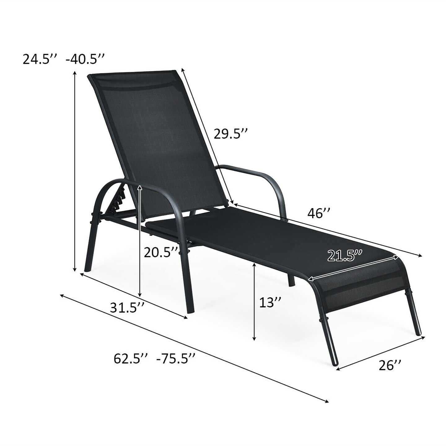 Goplus Patio Chaise Lounge Outdoor Folding Recliner Chair w/ Adjustable Backrest Black