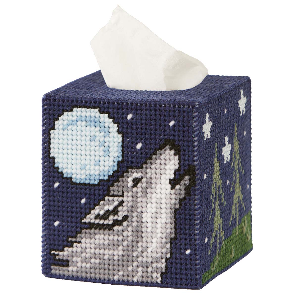 Herrschners  Moonlight Wolf Tissue Box Plastic Canvas Kit