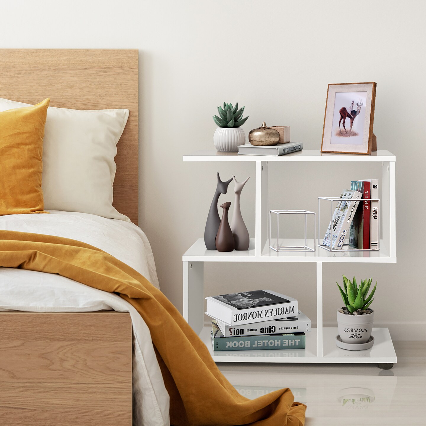 Costway 2 PCS 2-Tier Bookshelf S Shaped Bookcase Storage Rack Display Shelf w/ Foot Mats