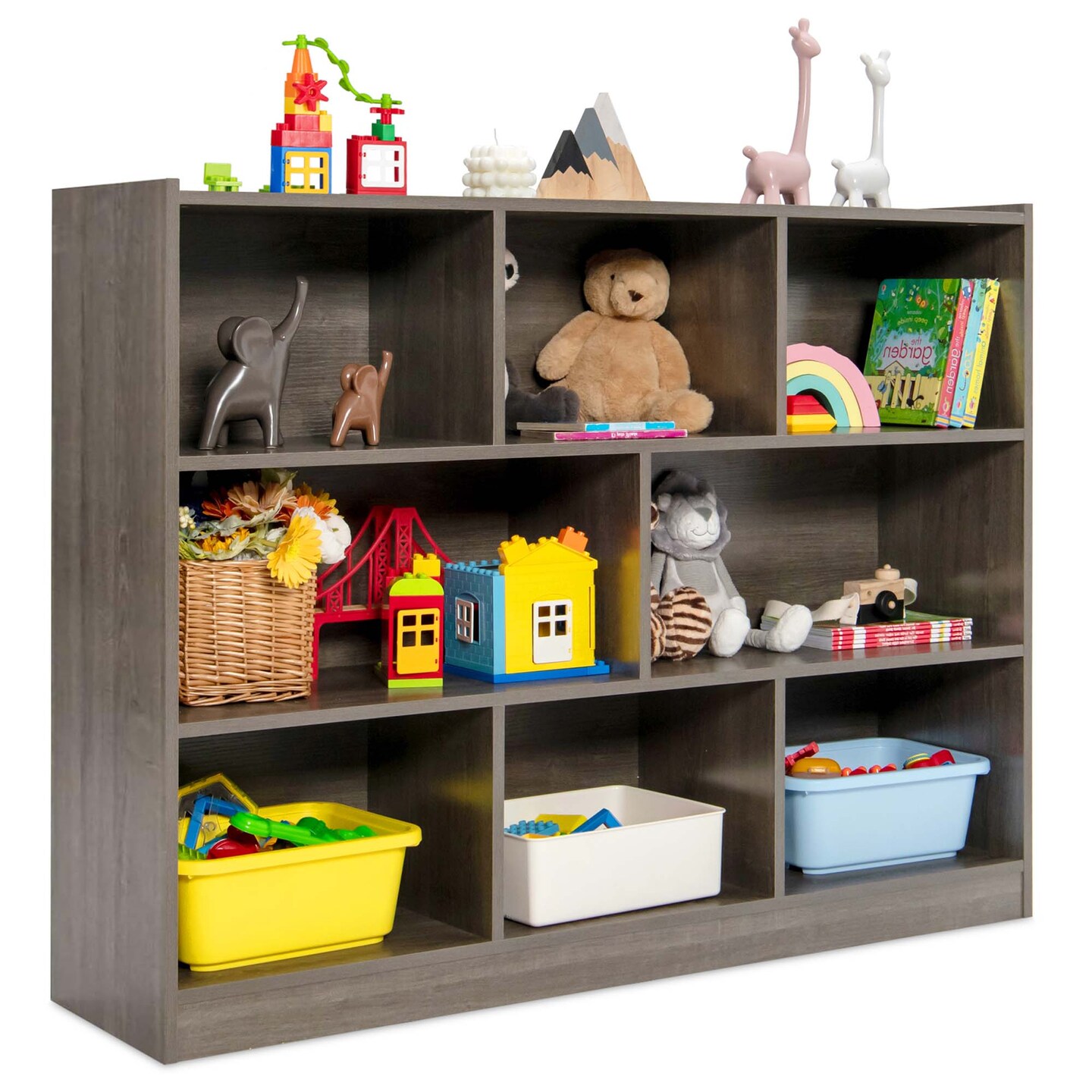 Costway 3-tier Open Bookcase 8-Cube Bookshelf Storage Display Cabinet French Oak Grey/White/Yellow/Natural