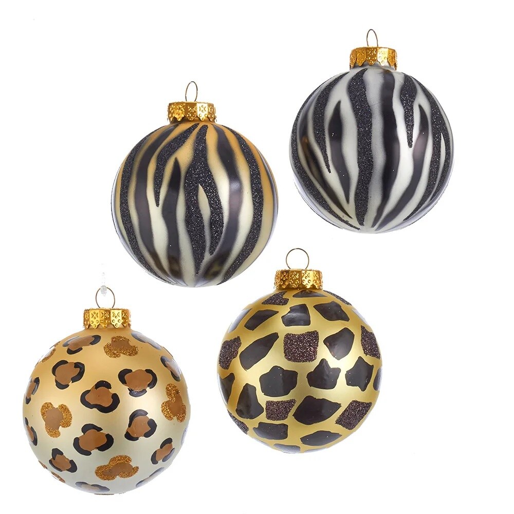 KSA Gold and Black Animal Print Christmas Ball Ornaments 3 (80mm