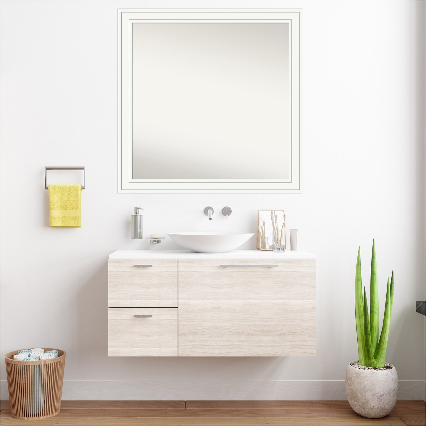 Craftsman White Non-Beveled Custom Framed Bathroom Vanity Wall Mirror
