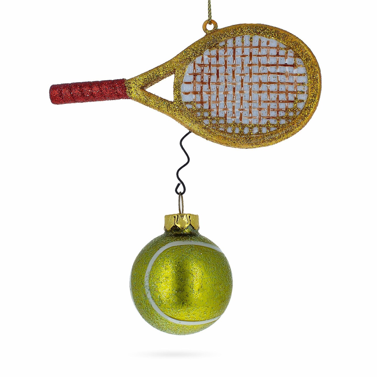 Tennis Racket and Ball Blown Glass Christmas Ornament