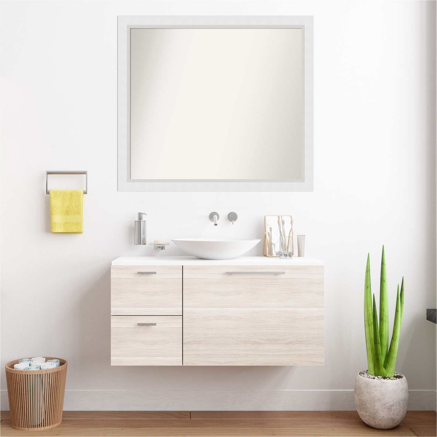 Blanco White Non-Beveled Custom Framed Bathroom Vanity Wall Mirror