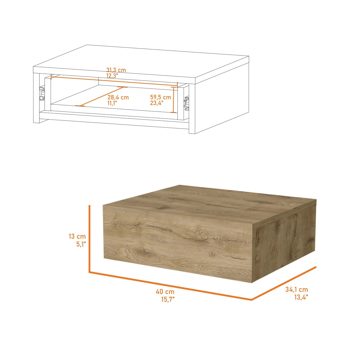 Vienna Floating Nightstand, Sleek Wall-Mounted Design with Spacious Drawer Storage, Dark Brown