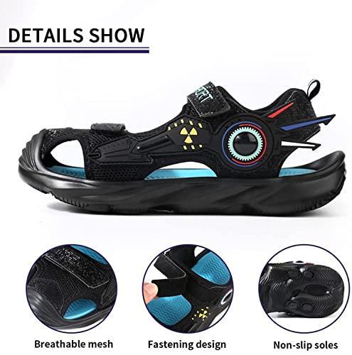 Closed Toe Sandals for Boys and Girls for Active Play and Activities Adjustable Hook and Loop Straps Breathable Mesh Upper Comfortable and Thick Non Slip Sole Boys Sandals for Beach Pool Bikes Walking