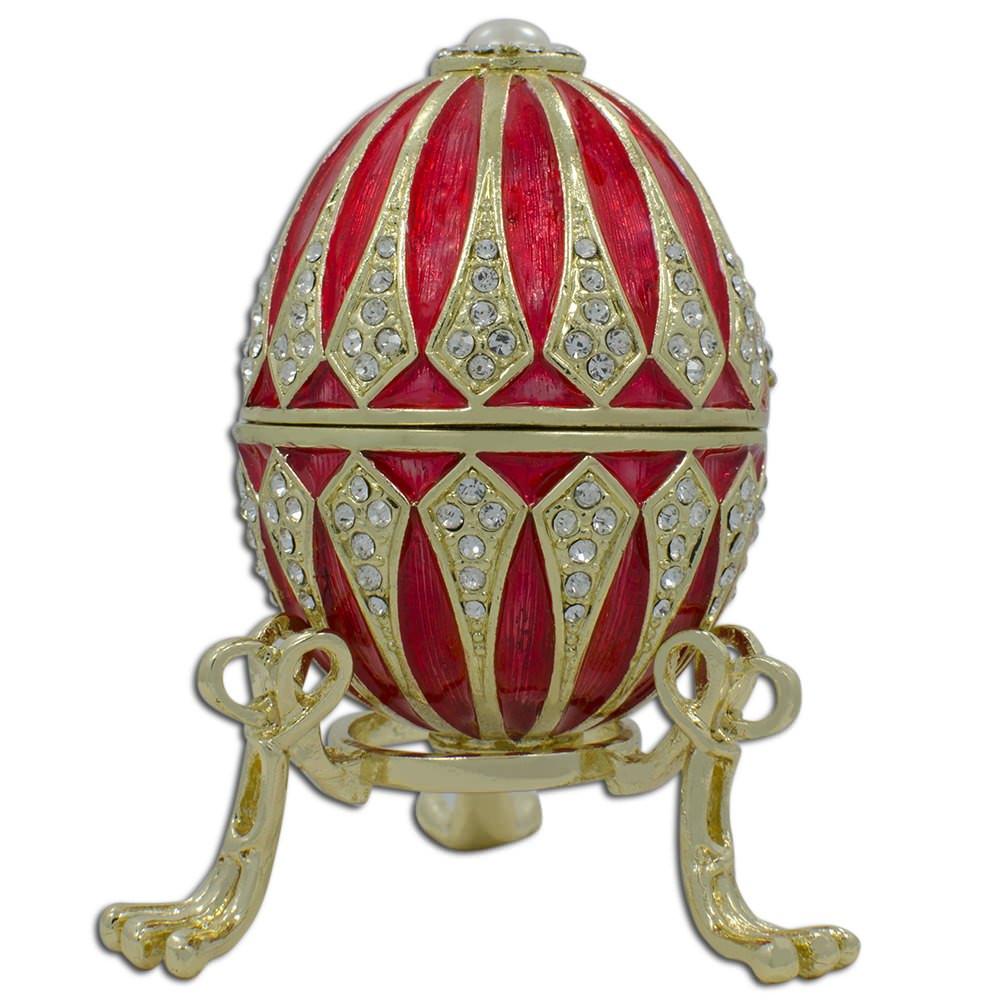 Red Enamel Jeweled Royal Inspired Imperial Metal Easter Egg 3.25 Inches