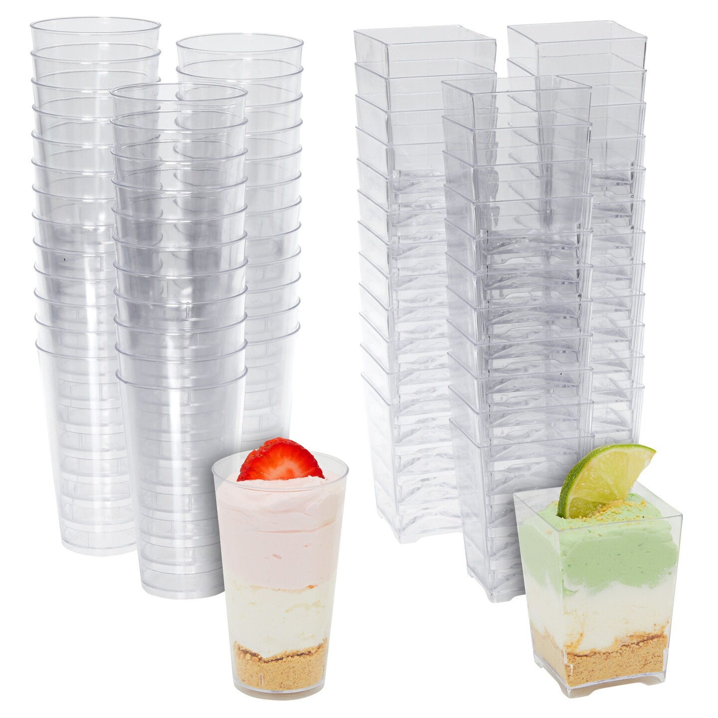 50 Pack Mini Slanted Dessert Cups for Appetizers, Parties, and Weddings,  Plastic Shot Glasses (2.5 oz)