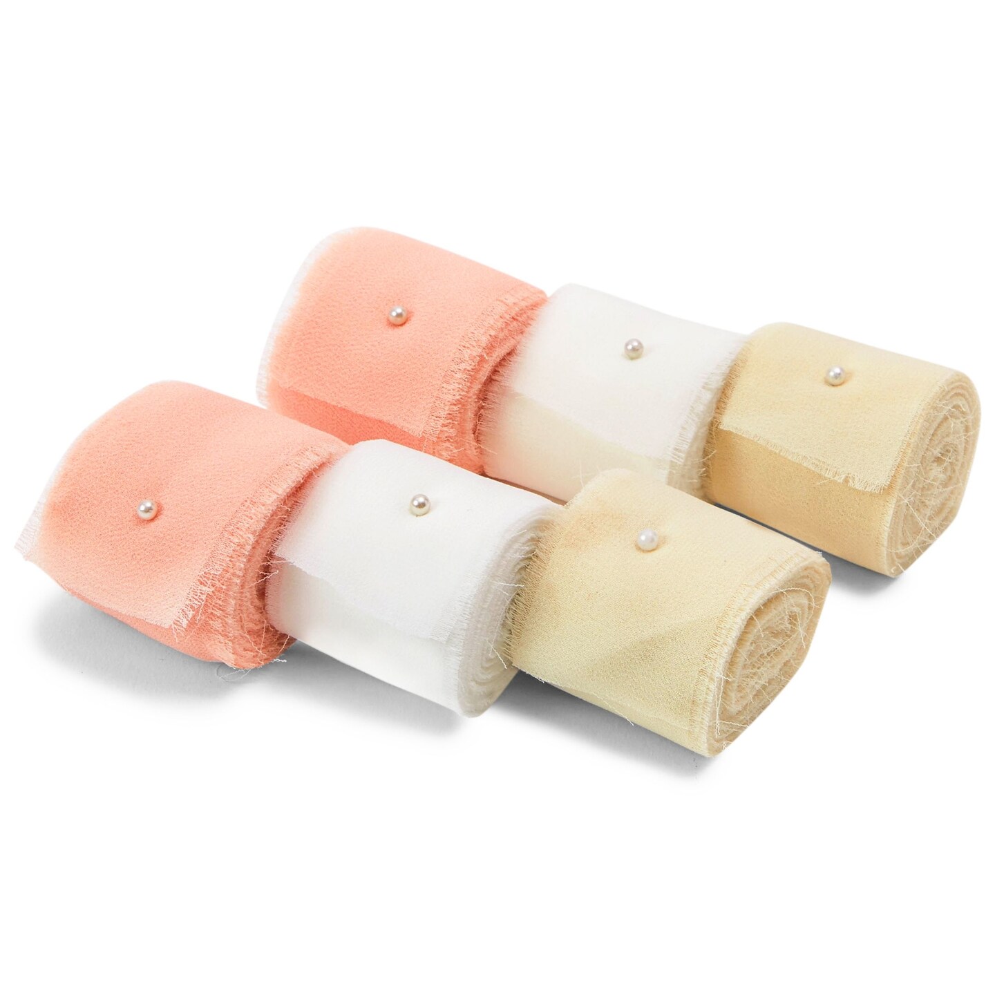 Chiffon Ribbons, 6 Yard Rolls for Weddings and Gifts (Nude, 1.5 In, 6 Rolls)