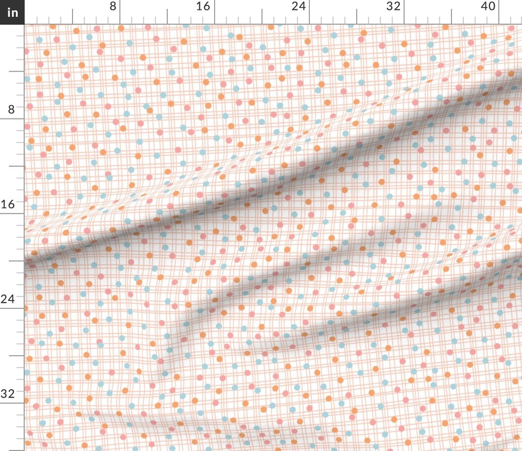 Plaid Polka Dots Polkadot Grid Lines Pink White Orange Blue Stripes Custom Printed Fabric by Spoonflower Various Fabrics by the Yard or Fat Quarter