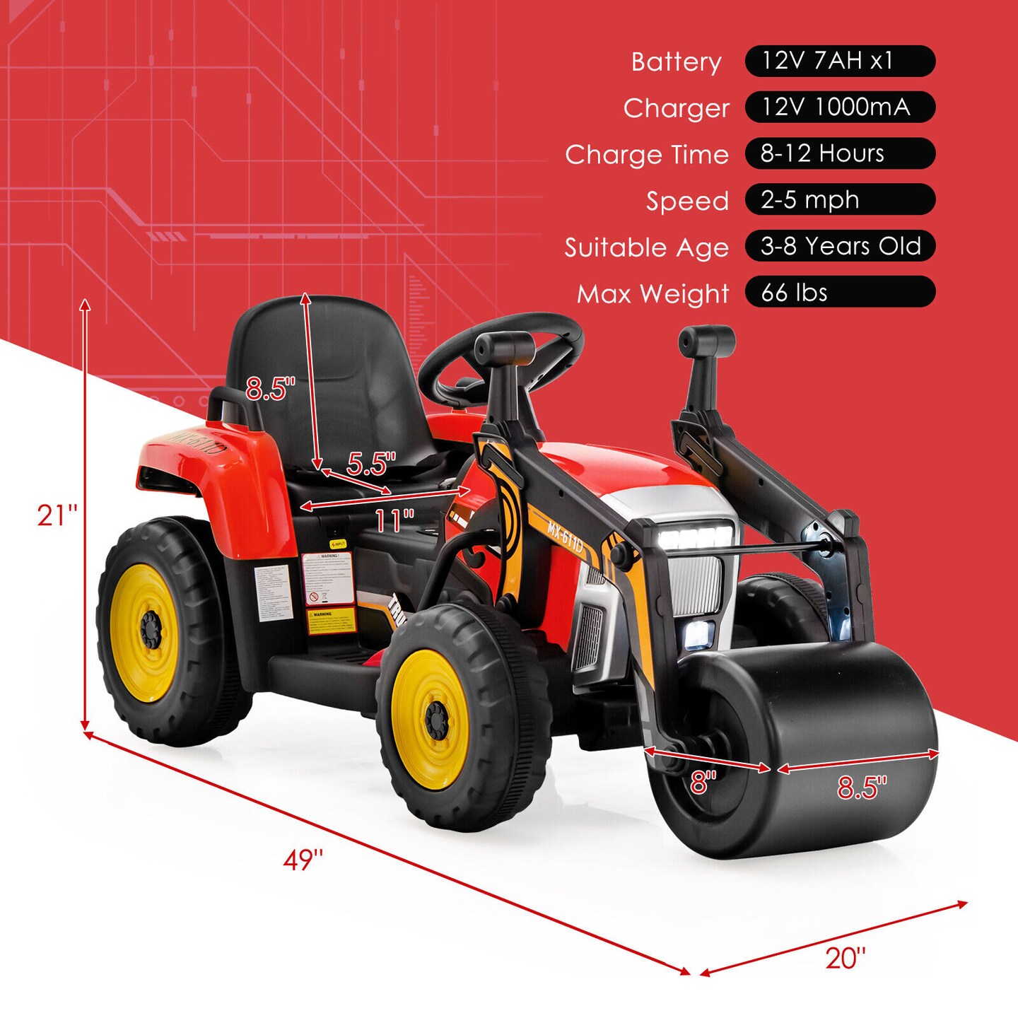 Kids Ride-On Road Roller with Manual and Parental Control