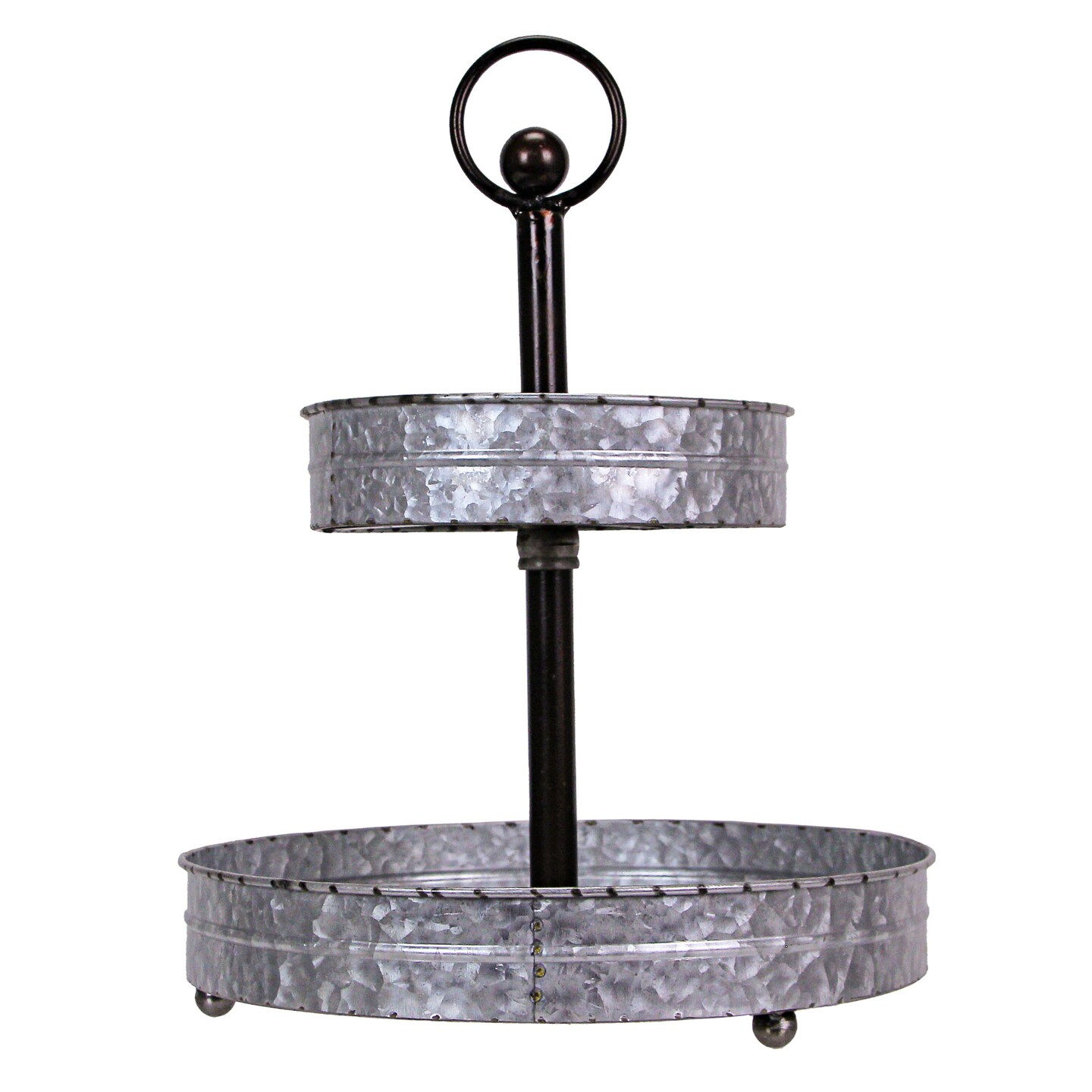 Metal Rustic Round Two Tier Country Farmhouse Tray Serving Stand