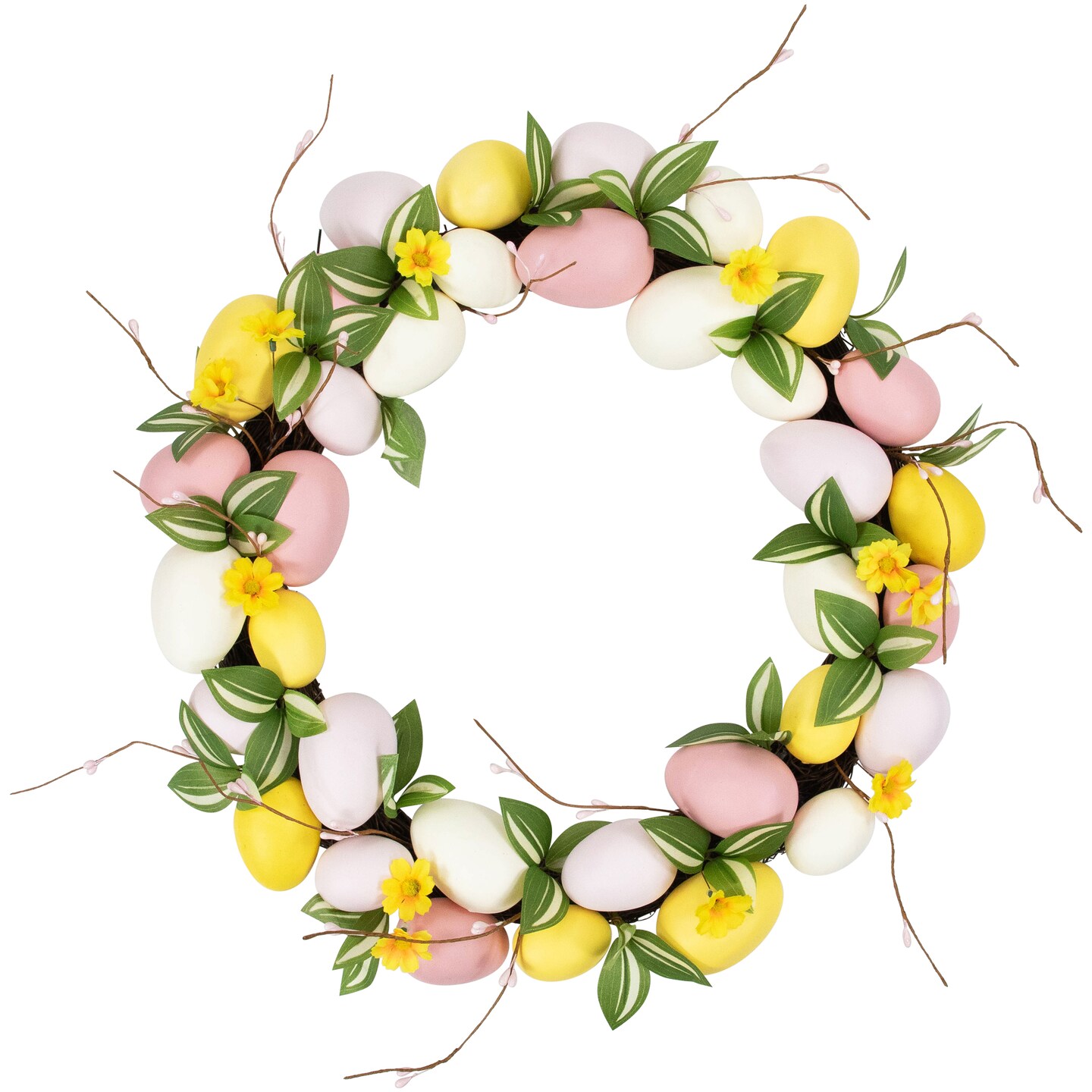 Northlight Easter Eggs and Flower Buds Artificial Wreath - 22&#x22; - Pink and Yellow - Unlit