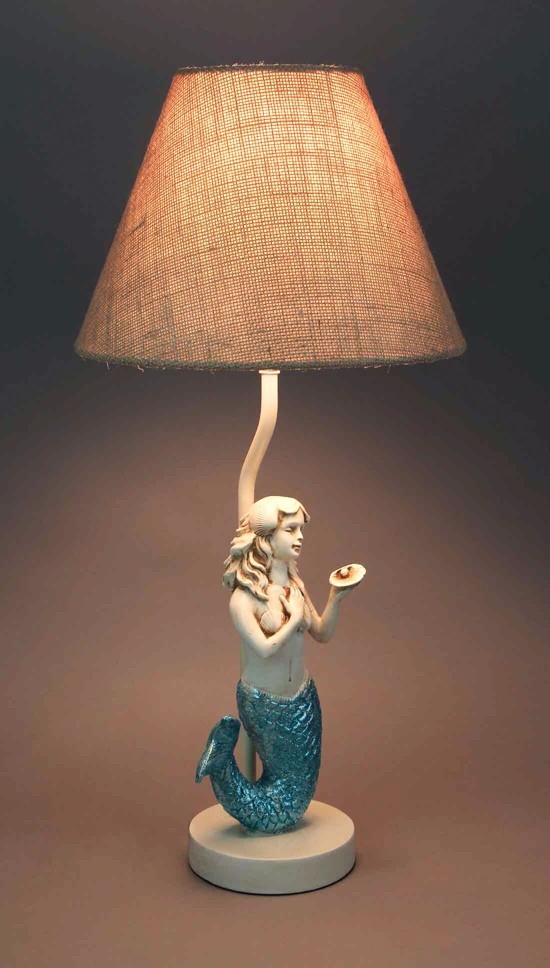 Blue Glitter Tail Mermaid Nautical Table Lamp Burlap Coastal Decor accent light