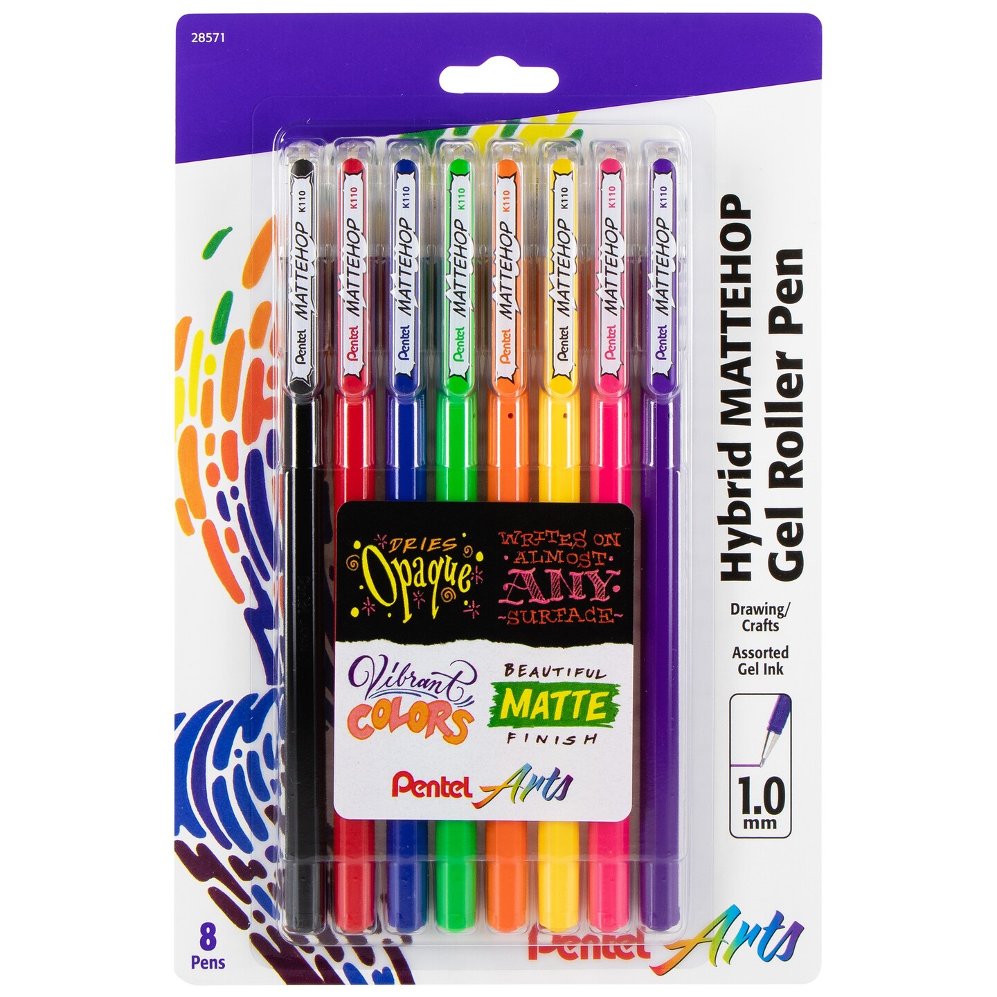 Pentel Arts Hybrid Mattehop Gel Roller Pen 1.0mm 8/Pkg-Assorted Colors