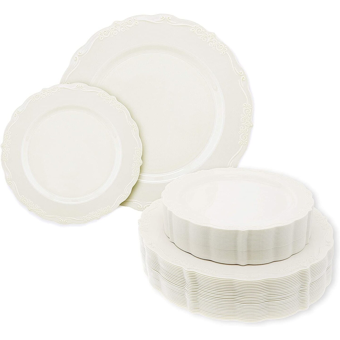 6.3 Disposable Fancy Beige Plastic Dessert Plates Edge Collection