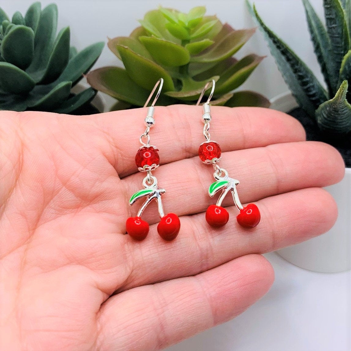 Red Cherry Rockabilly Novelty Earrings