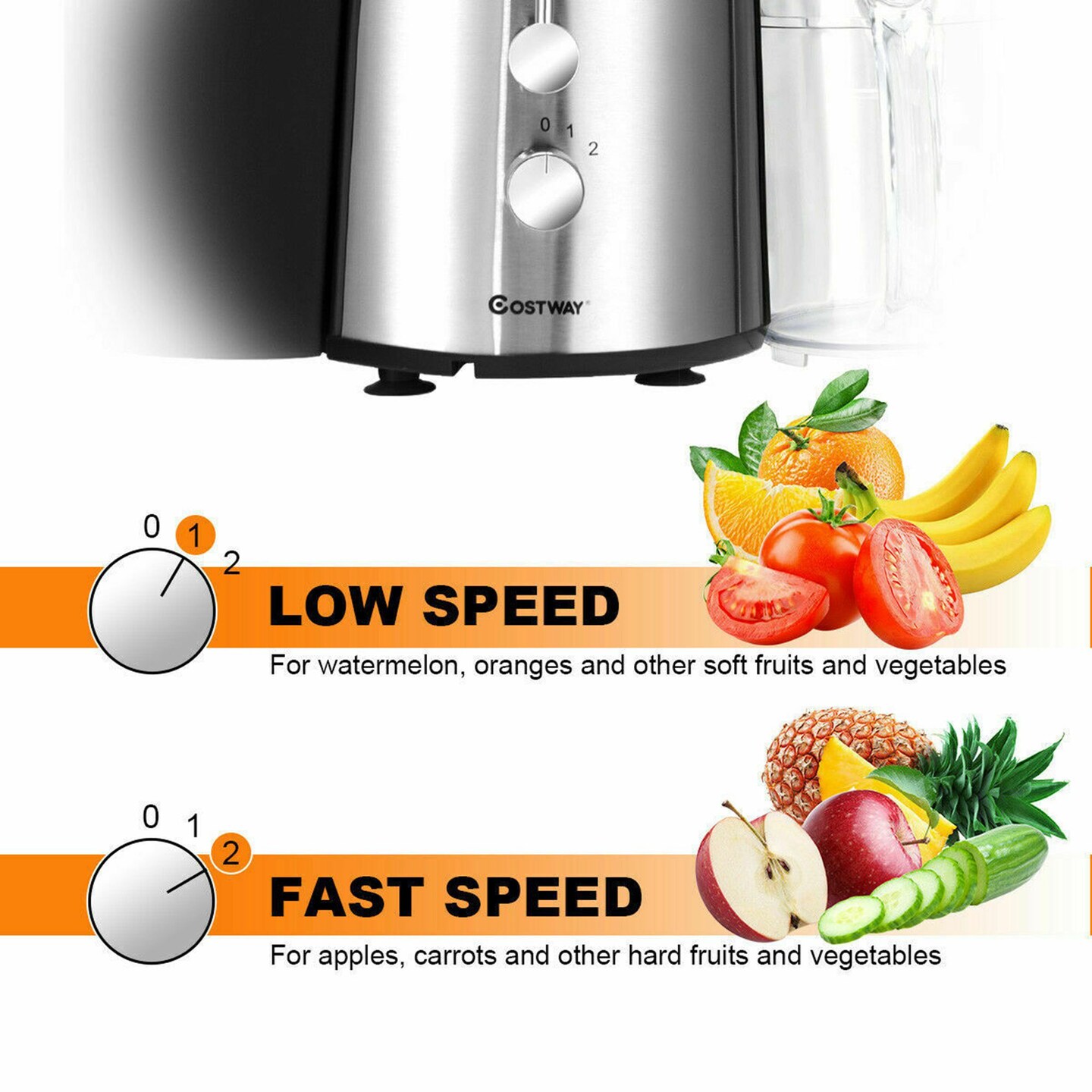 Costway Electric Juicer Wide Mouth Fruit &#x26; Vegetable Centrifugal Juice Extractor 2 Speed