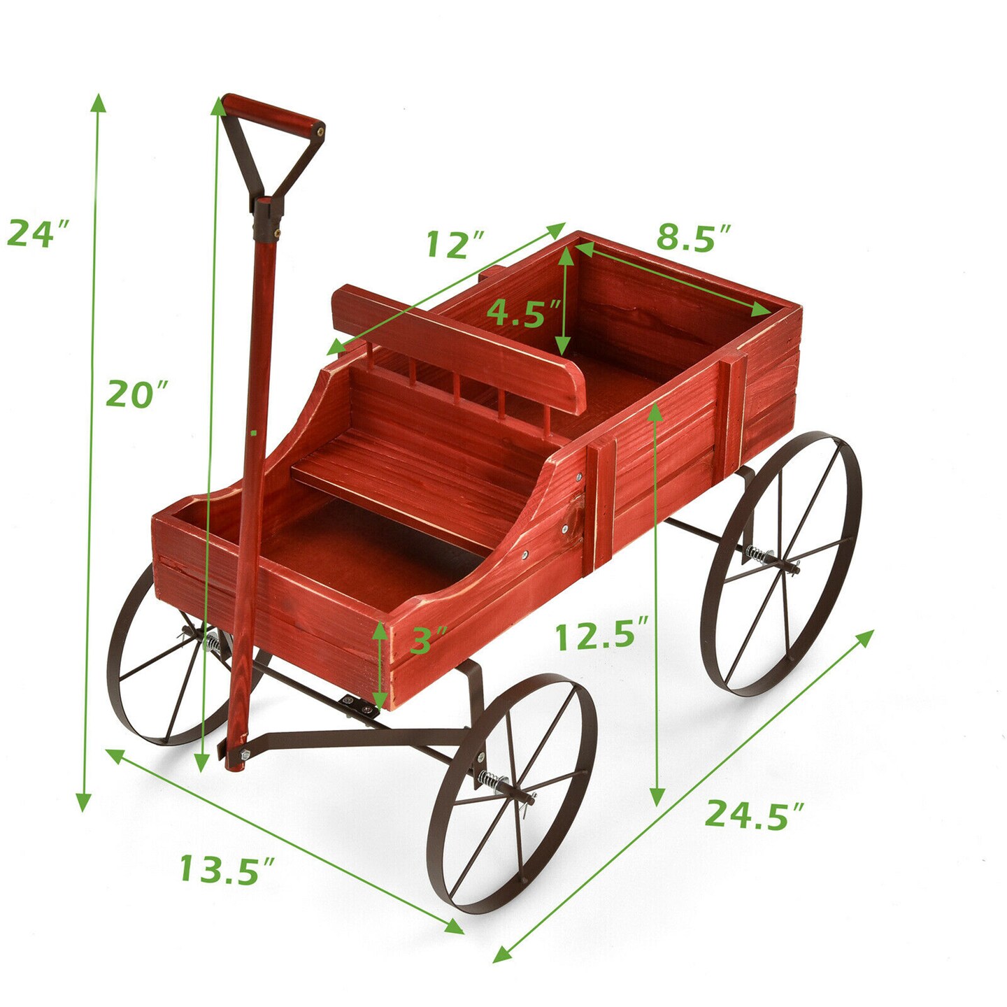 Costway Garden Plant Planter Wooden Wagon Planter W/ Wheel Garden Yard
