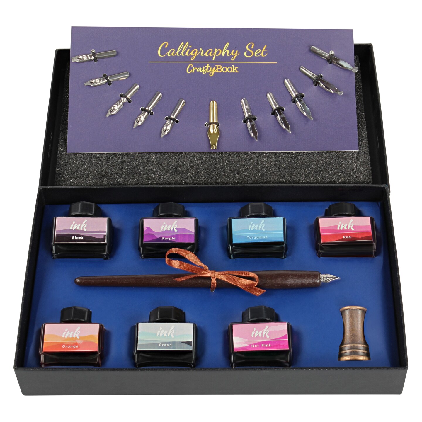 CraftyBook Calligraphy Pens for Writing - 12 Nibs with 7 Dip Pen Ink Colors