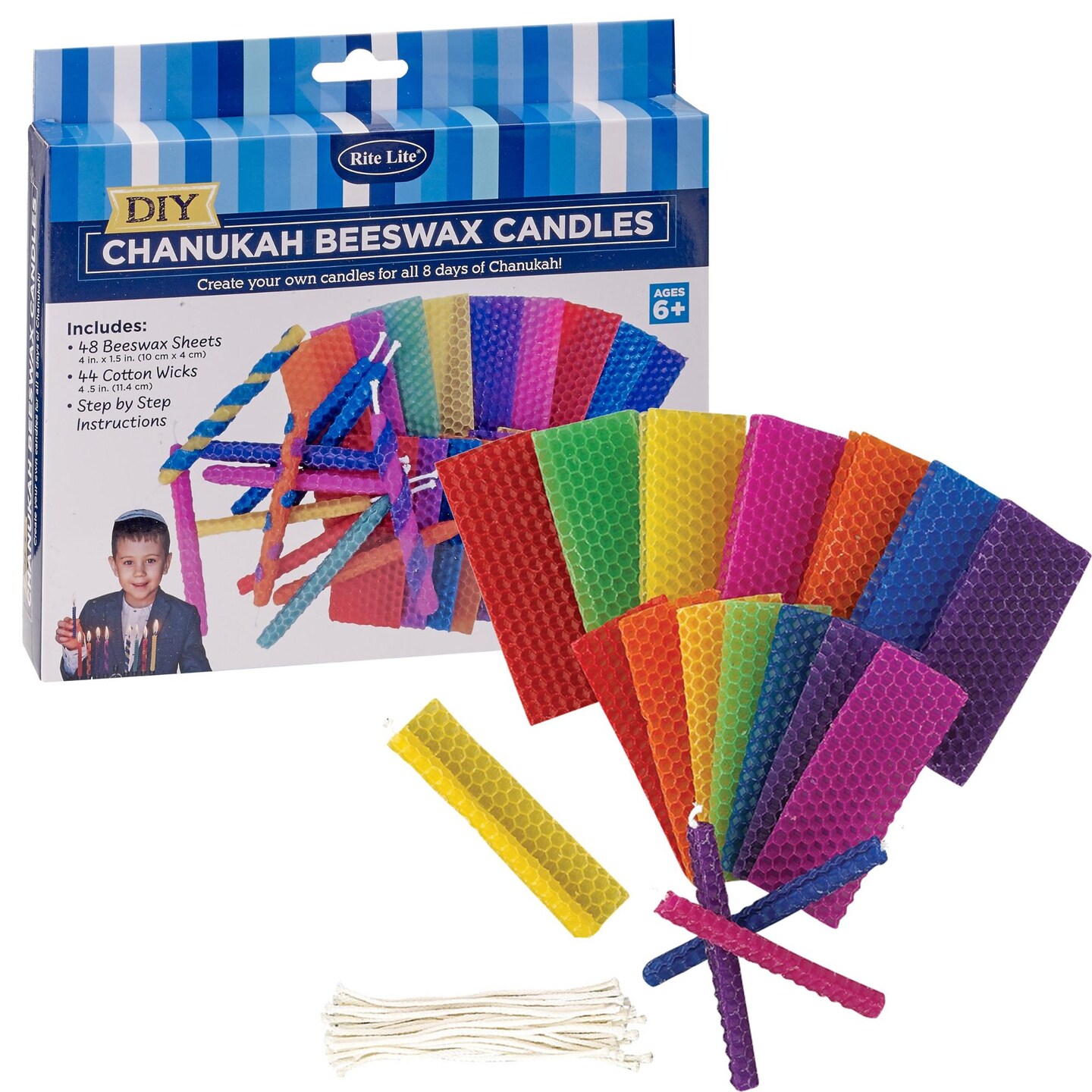 Rite Lite 4&#x22; Red and Yellow Beeswax Honeycomb Hanukkah Candle Kit